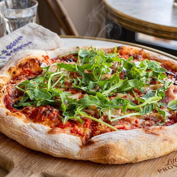 Artisan pizza at Little Provence French cafe in Arcadia California