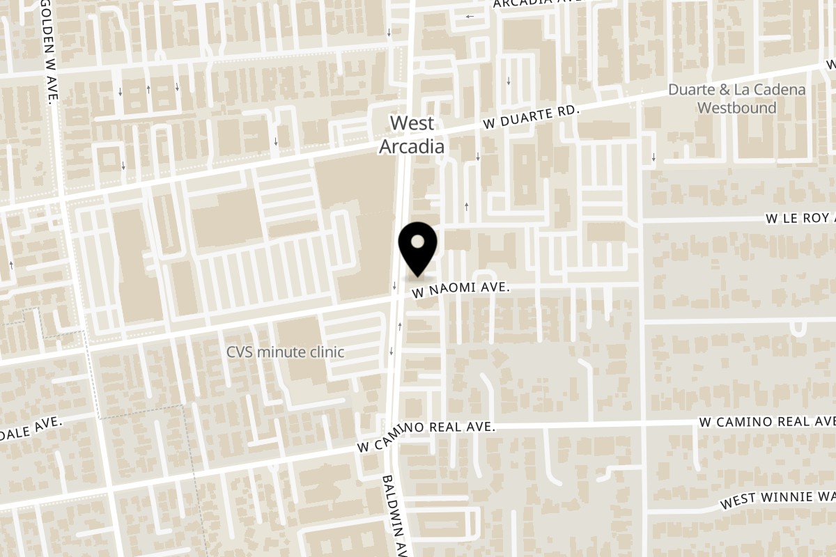 Map showing the location of Little Provence Cafe on 1326 S Baldwin Ave in Arcadia